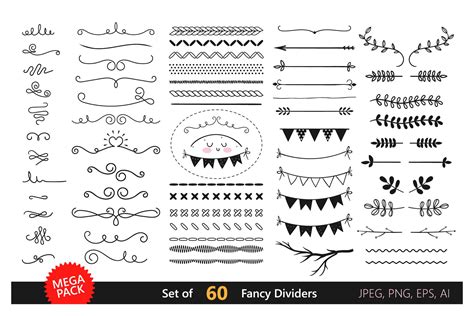 Calligraphic Fancy Dividers Swirls Custom Designed Graphics