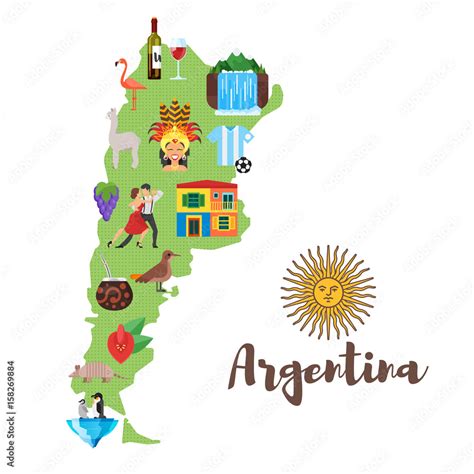 Illustration Of Argentina Map With Argentinian National Cultural