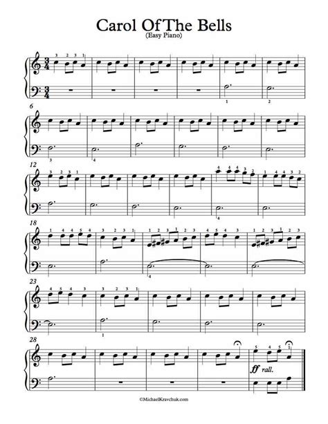 Subscribe to my youtube channel. Free Piano Arrangement Sheet Music - Carol Of The Bells - Michael Kravchuk