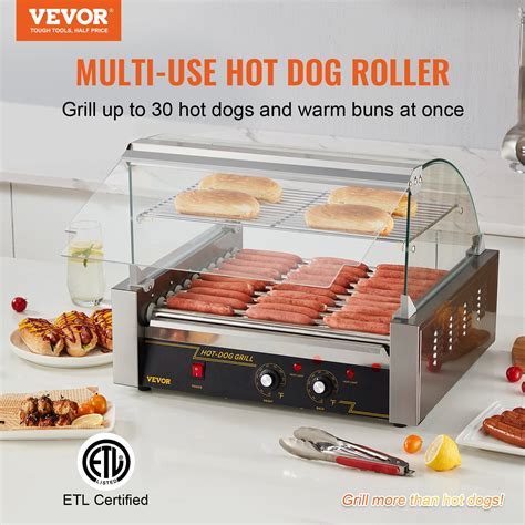 Vevor Hot Dog Roller 11 Rollers 30 Hot Dogs Capacity 1650w Stainless