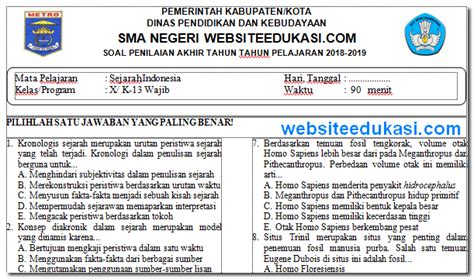 Download rpp sejarah indonesia kelas 10 (x) sma/smk/ma tahun pelajaran 2019/2020. Soal Pat/Ukk Sejarah Indonesia Kelas 10 K13 Tahun 2019 ...