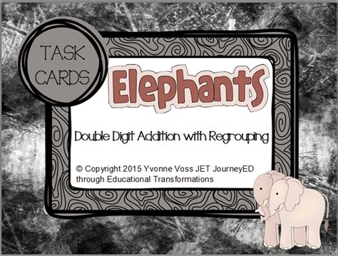 Task Cards Elephants Double Digit Addition With Regrouping
