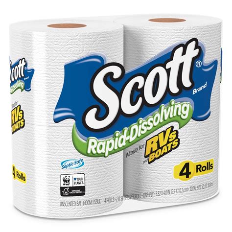 Scott Rapid Dissolving Toilet Paper Bath Tissue Septic Safe 1 Ply