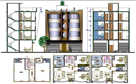 Multi Family Housing Apartments Elevation Sectional And Layout Plan