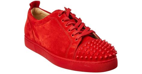 Christian Louboutin Red Suede Louis Junior Spikes Sneakers In Red For