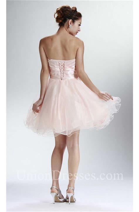 Gorgeous Ball Strapless Short Blush Pink Tulle Beaded Cocktail Prom Dress