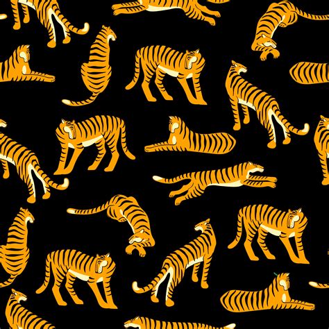 Seamless Exotic Pattern With Tigers Vector Design 276984 Vector Art