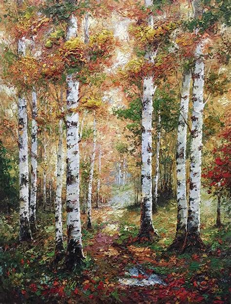 Birch Forest By Henry Original Landscape Oil Painting Free Shipping