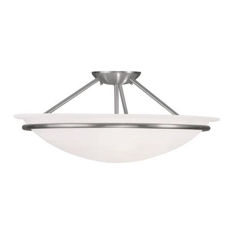 A few inches from the ceiling. Livex Lighting Providence 3-Light Ceiling Brushed Nickel ...