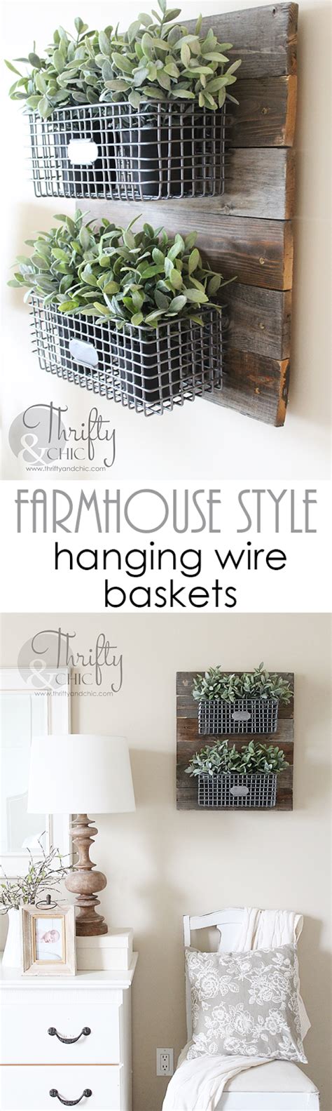 Diy Farmhouse Style Hanging Wire Baskets On Reclaimed Wood Diy Decor Room