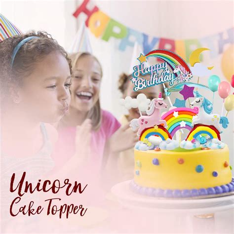 Humairc Unicorn Cake Topper Rainbow Unicorn Happy Birthday Cake Decoration Happy Birthday Topper