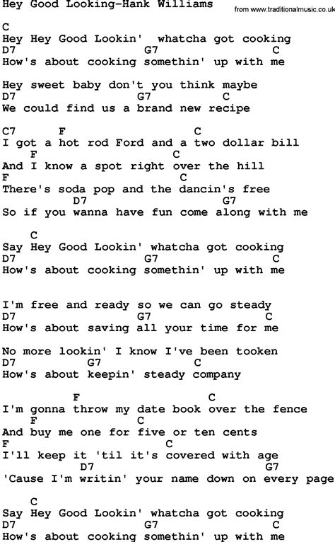 Country Musichey Good Looking Hank Williams Lyrics And Chords