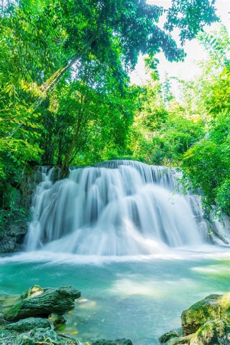 Huay Mae Kamin Waterfall At Kanchanaburi In Thailand Waterfall Lake
