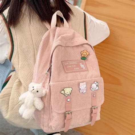 Korean Kawaii Backpack School Bag Women Book Cartoon Velvet Etsy In