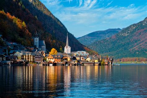 Austrian Tourist Destination Hallstatt Village On Hallstatter See Lake