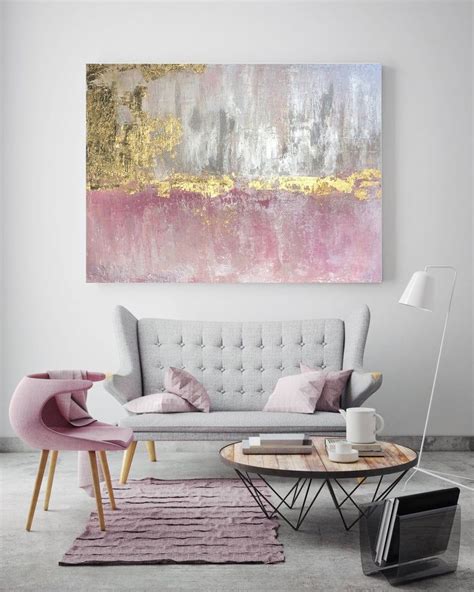 Gold Pink Abstract Original Painting On Canvas 48 X 36 Etsy Pink