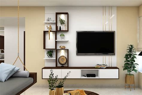 Contemporary Tv Unit Design With Glossy White Palette Livspace
