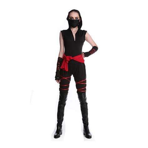 Halloween Sexy Ladies Female Ninja Black Hooded Costume Cosplay