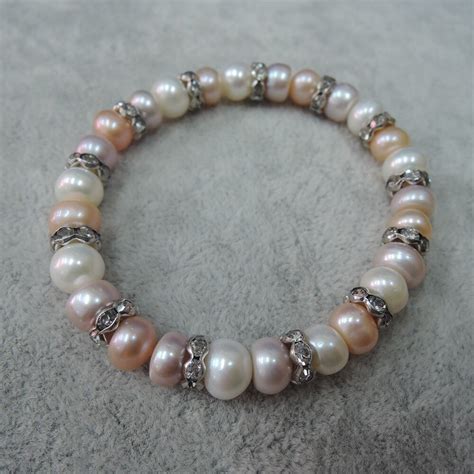 100 Nature Freshwater Pearl Bracelet With Nice Crystals Accessories