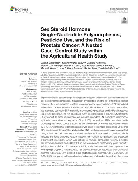 Pdf Sex Steroid Hormone Single Nucleotide Polymorphisms Pesticide