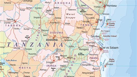 Detailed Relief And Political Map Of Tanzania Tanzani