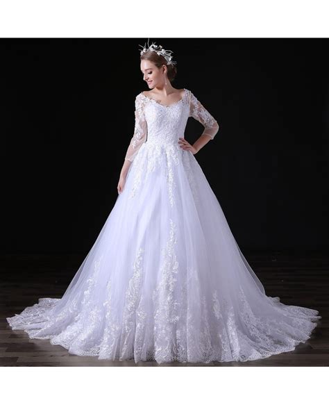 Lace, tulle, elastic like silk. Ball-gown V-neck Court Train Tulle Wedding Dress With Lace ...
