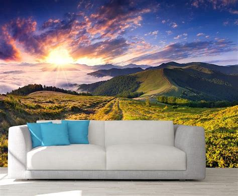 Mountain Wall Covering Sunrise Wall Mural Mountain Etsy Mountain