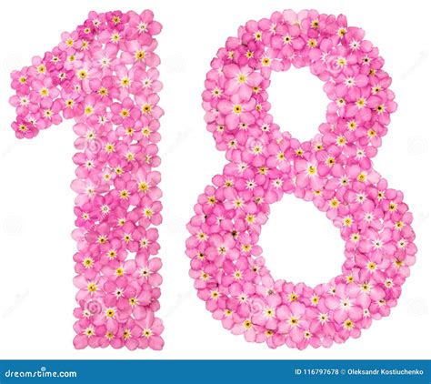 Arabic Numeral 18 Eighteen From Pink Forget Me Not Flowers Is Stock