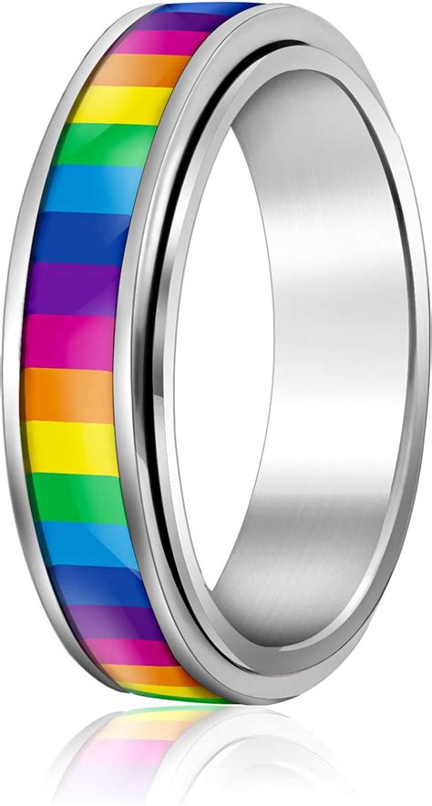 Nanafast Stainless Steel Love Enamel Rainbow Lgbt Pride Rings For Gay Lesbian Spinner Ring