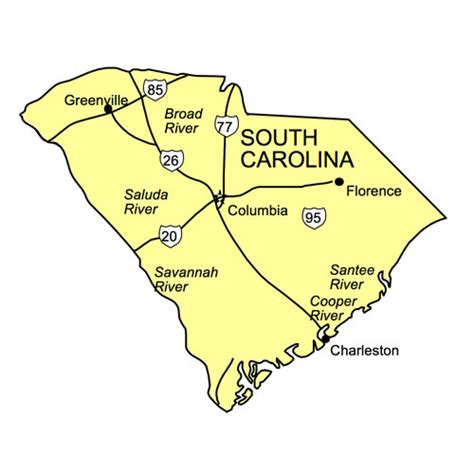 South Carolina Us State Powerpoint Map Highways Waterways Capital