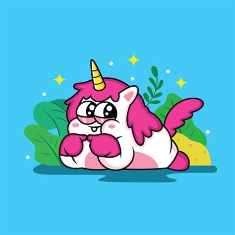 Premium Vector Cute Fat Unicorn Cartoon With Star