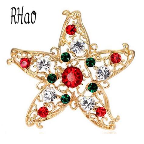 New Christmas Brooch Pins Multi Color Rhinestone Hollow Stars Cute Christmas Brooches T For