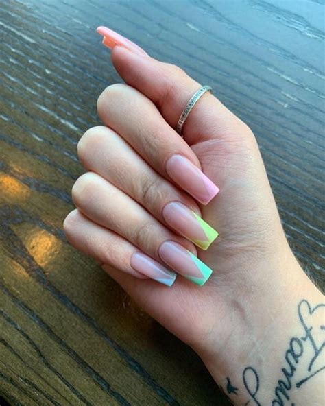 Pastel French Tip Nails Coffin 17 Long And Short French Tip Acrylic