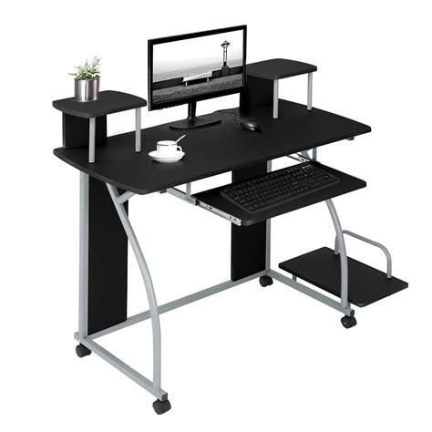 It is an efficient storage solution for compact living spaces. Small Black Computer Desk with Sliding Keyboard Tray Gaming Workstation Table | eBay