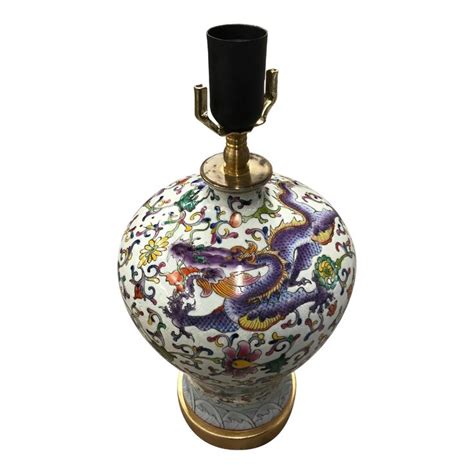 vintage asian vase converted lamp with purple dragon and gold base chairish asian vases