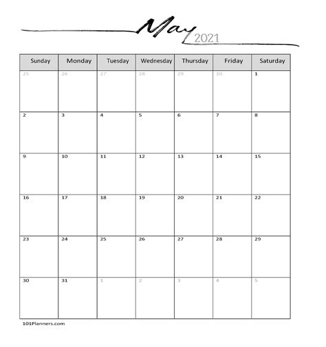 Free Printable May 2021 Calendar Customize Online