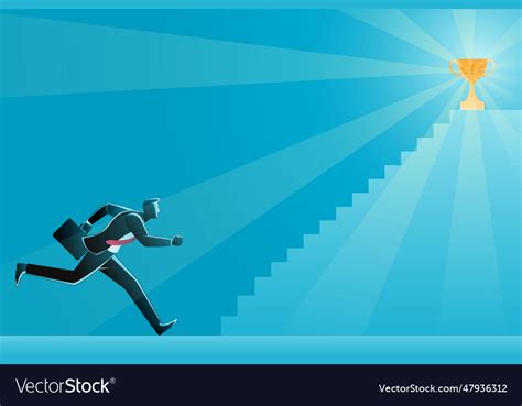 Businessman Running Up Stairs To Success Try Vector Image