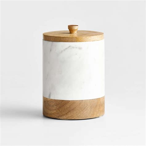 Medium White Marble Kitchen Canister With Wood Lid Reviews Crate