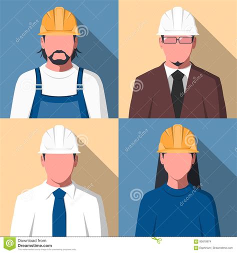 Avatars Of Construction Workers Stock Vector Illustration Of