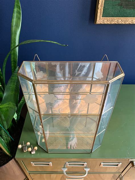 Large Mirrored Glass Curio Display Case With Flower Etchings