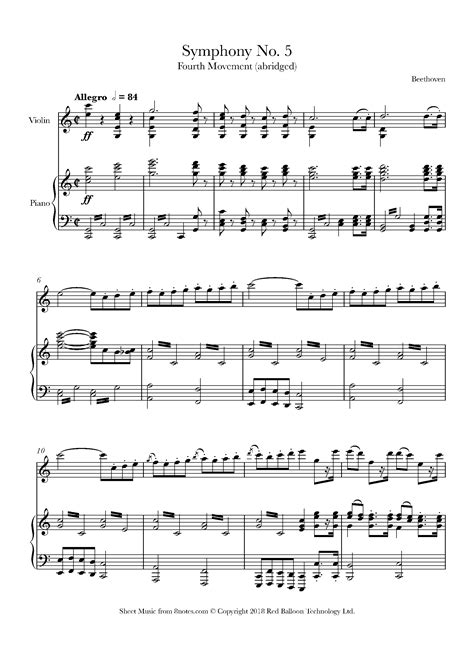 Beethoven Symphony No5 Fourth Movement Sheet Music For Violin