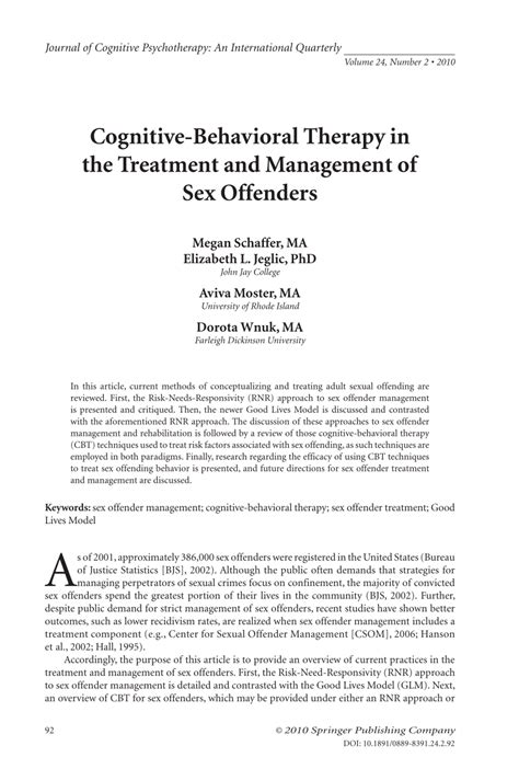 Pdf Cognitive Behavioral Therapy In The Treatment And Management Of Sex Offenders