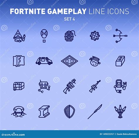 Fortnite Epic Game Play Outline Icons Vector Illustration Of Combat