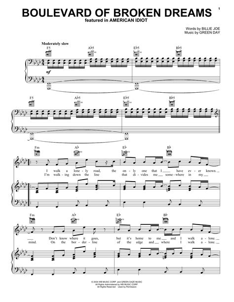 Boulevard of broken dreams is a song by american rock band green day. Boulevard Of Broken Dreams sheet music by Green Day (Piano ...