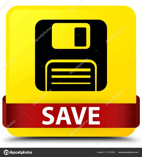 Save Floppy Disk Icon Yellow Square Button Red Ribbon In Middl