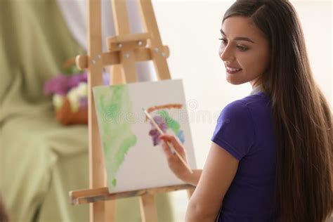 Female Student During Classes In School Of Painters Stock Image Image