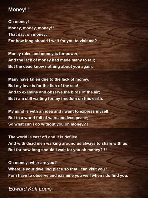 Money Money Poem By Edward Kofi Louis