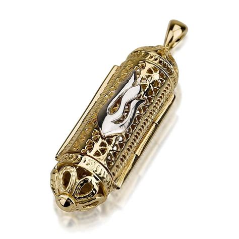 Ben Jewelry 14k Gold Torah Scroll Mezuzah Pendant Jewish Jewelry
