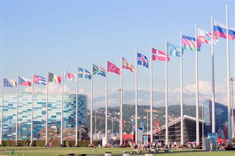 Flags Of Different Countries In The Olympic Park Editorial Photo