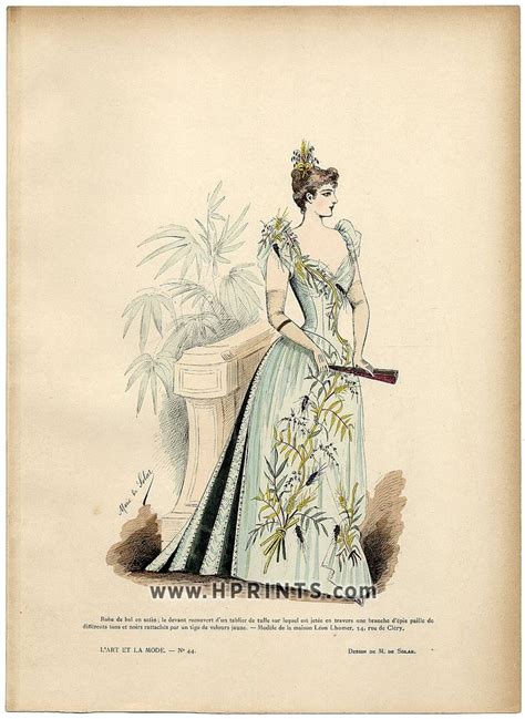 Lart Et La Mode 1890 N°44 Marie De Solar Colored Fashion Lithograph